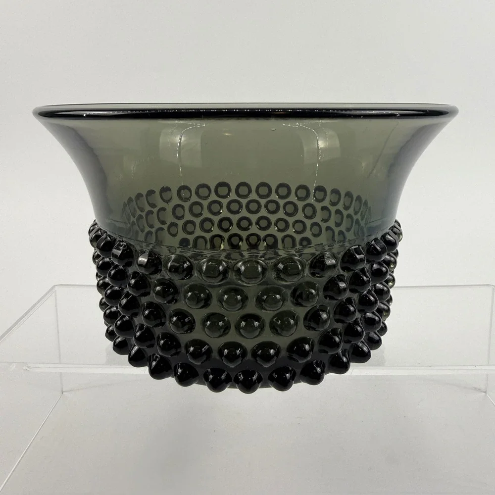 Saara Hopea Nyppylä Smoky Gray Art Glass Bubble Bowl Nuutajärvi Finland